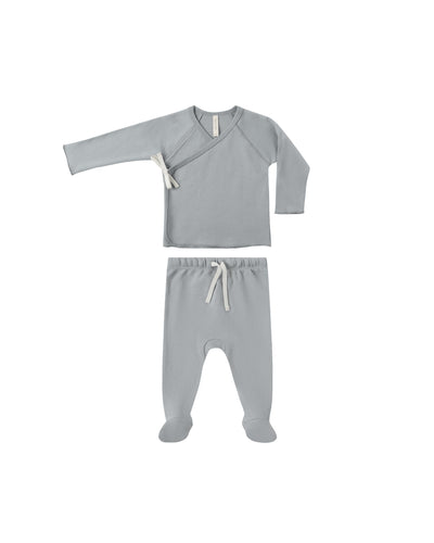 Wrap Top + Footed Pant Set- Steel Blue