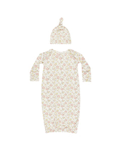 Bamboo Baby Gown + Hat Set- Bloom