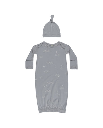 Bamboo Baby Gown + Hat Set- Clouds