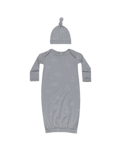 Bamboo Baby Gown + Hat Set- Clouds