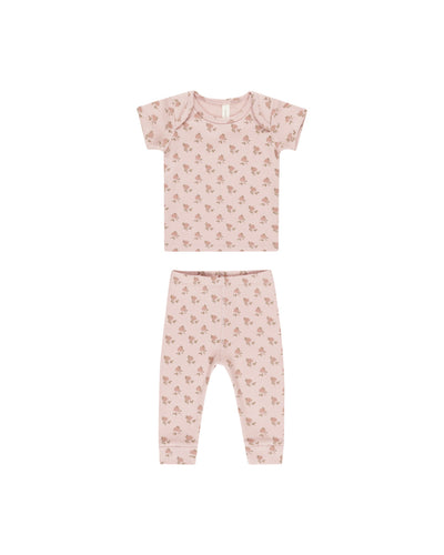 Ribbed S/S Tee + Legging Set- Rose