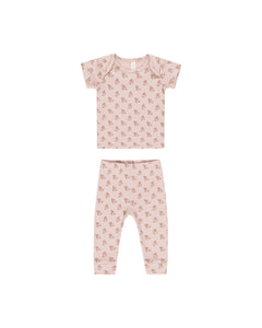 Ribbed S/S Tee + Legging Set- Rose