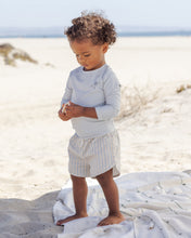 Load image into Gallery viewer, Swim Short- Blue + Butterscotch Stripe