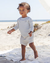 Load image into Gallery viewer, Swim Short- Blue + Butterscotch Stripe