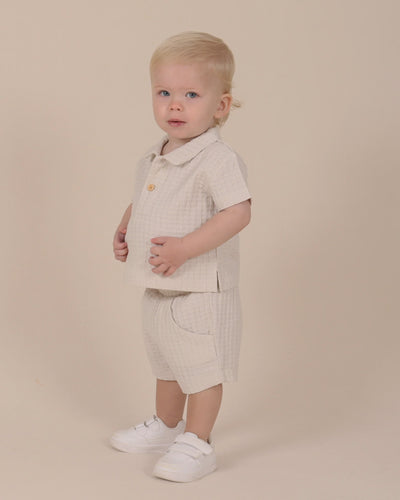 Waffle Polo Top- Grey