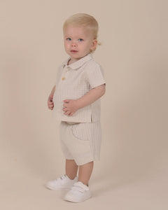 Waffle Polo Top- Grey