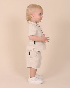 Waffle Polo Top- Grey