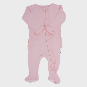 Ribbed Ruffle Footie- Perfect Pink