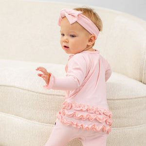 Ribbed Ruffle Footie- Perfect Pink