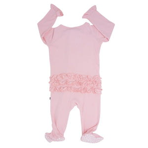Ribbed Ruffle Footie- Perfect Pink