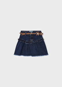 Ruffled Denim Skirt w/ Belt