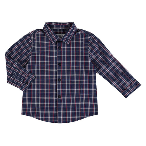 L/S Navy/Red Poplin Check Shirt