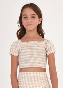 Smocked Crop Gingham Blouse