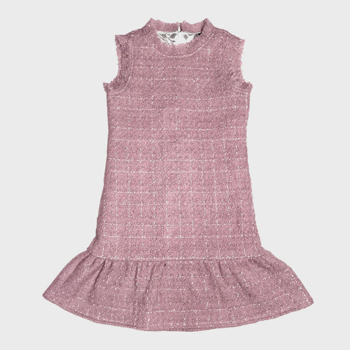 Tweed Sleeveless Ruffle Dress- Lilac