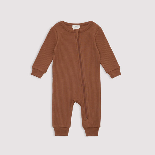L/S Ribbed Zip Coverall- Brown