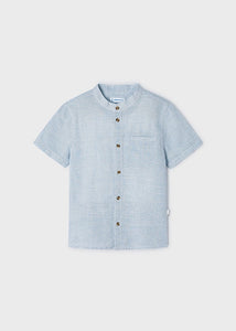 S/S Linen Micro Grid Mao Shirt