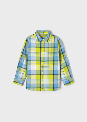 L/S Linen Checks Shirt- Lime Blue