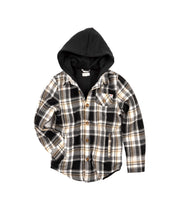 Load image into Gallery viewer, Glen Hooded Shirt- Blk Tan Check