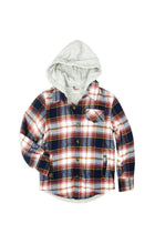 Load image into Gallery viewer, Glen Hooded Shirt- Navy/Clay Plaid