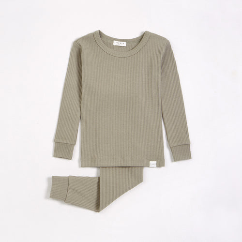 L/S Ribbed 2PC Knit PJ Set- Sage