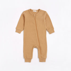 Ribbed Knit Zip L/S Coverall- Golden Yellow