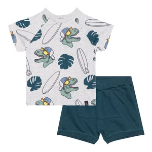 Jersey Leafy Dino Short Set