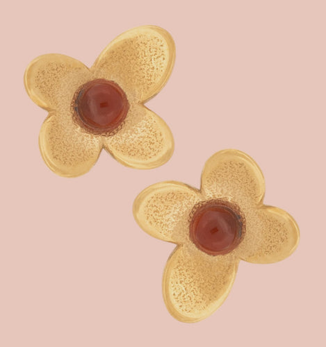 Flower Earrings- Gold-Amber