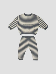 Waffle Sweater + Pant Set- Navy Stripe