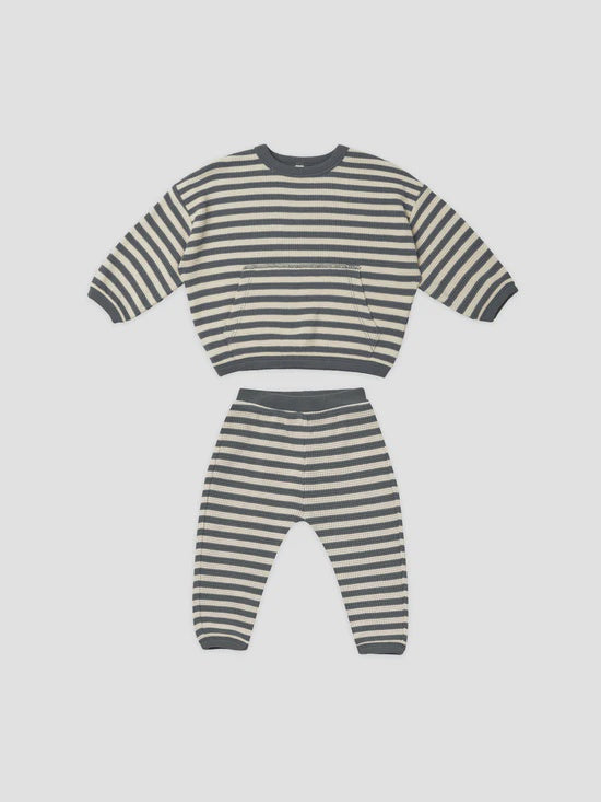 Waffle Sweater + Pant Set- Navy Stripe