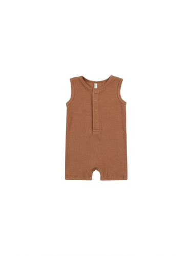 Ribbed Henley Romper- Clay