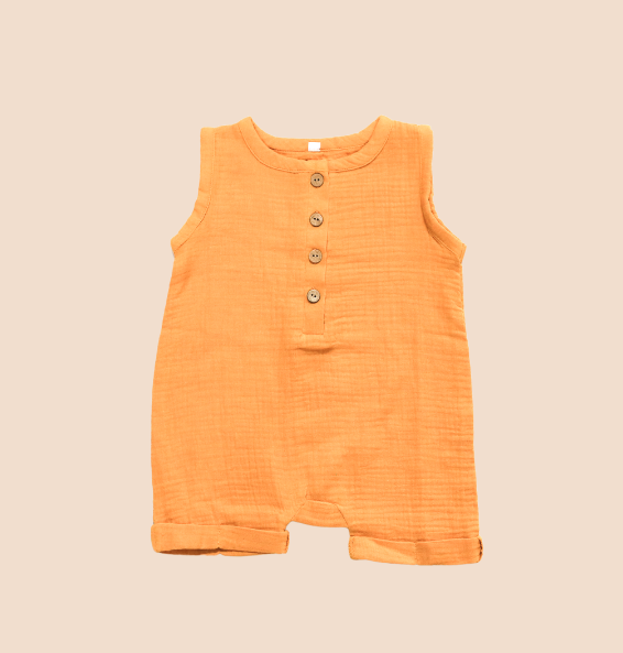 Button Front Sleeveless Shortall- Maize