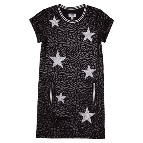 Star Encrusted Textured S/S Dress