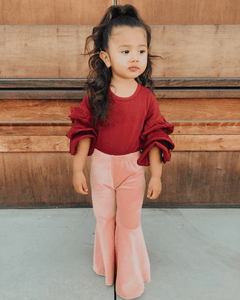Lina Pleated Velour Bell Bottoms